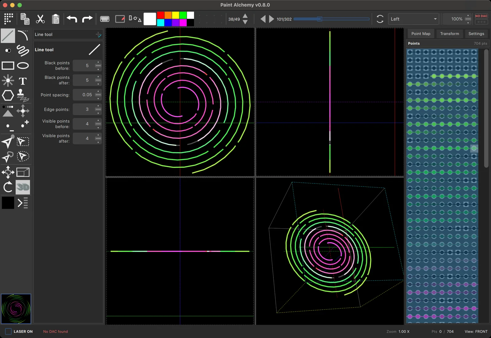 A spiral frame in Paint Alchemy, coloured point by point in the point map